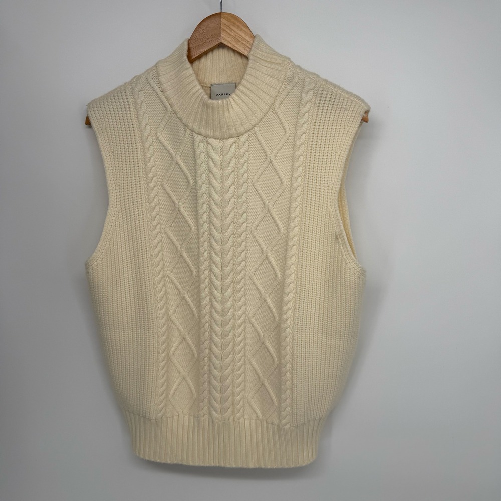 Varley Joilette Roll Neck Vest Egret Cable Knit Sweater Medium VAR02017 NWT